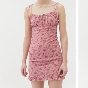 UO Motel Kariel Floral Tie FrontMini Dress